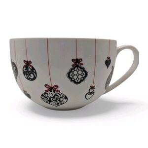 Brighton Coffee Mug Christmas Ornamants White Red Black Sixteen Ounces Retro